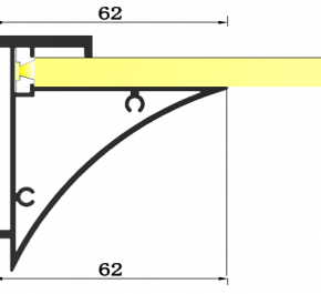 Накладной алюминиевый профиль для LED-подсветки стеклянных полок LD profile – 38, 95558